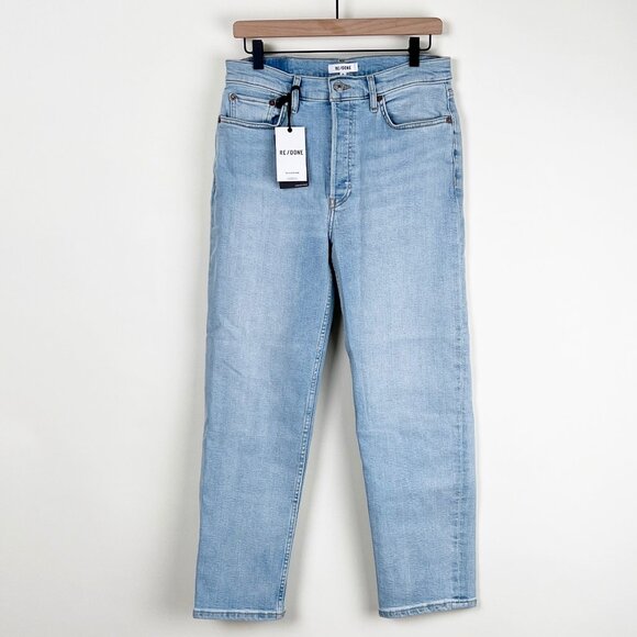 New Re/Done 70's Stove Pipe High Rise Waist Straight Leg Crop Light Wash Vintage - Picture 8 of 16